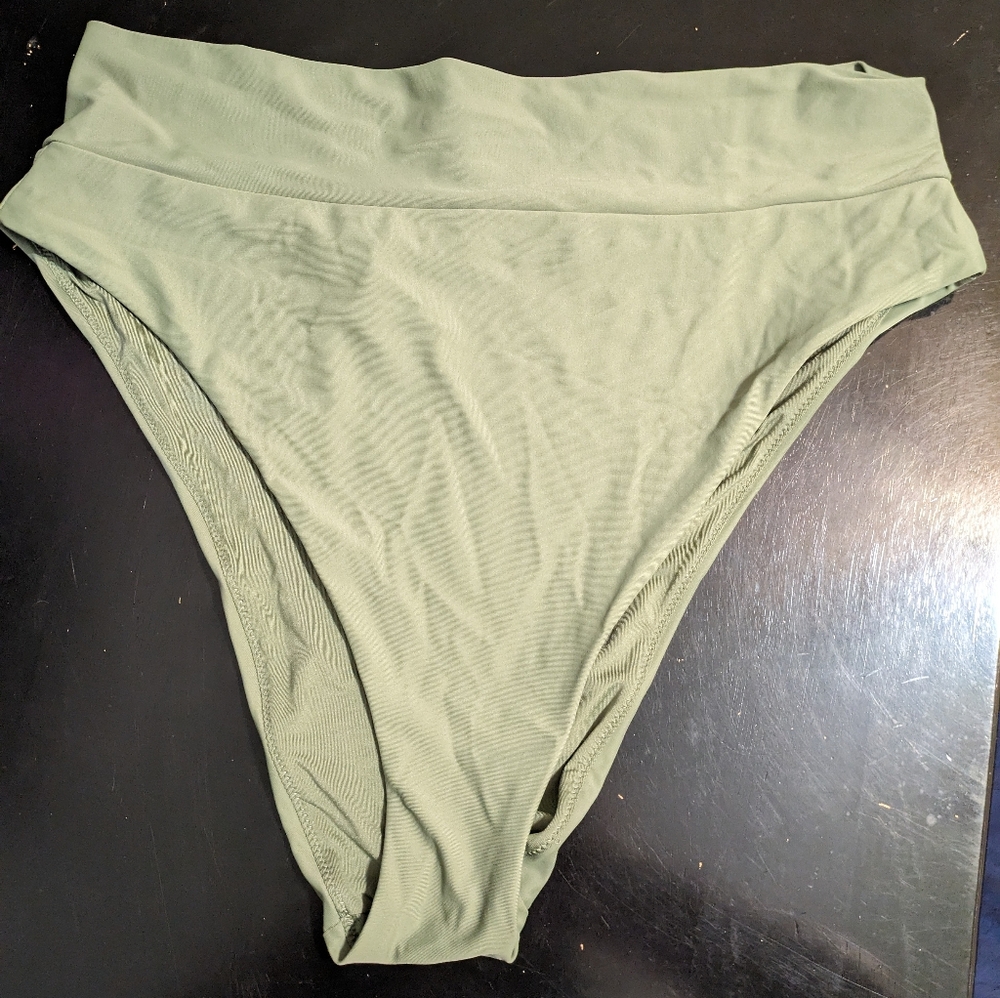 Aerie High-Cut Cheeky Bikini Olive Gree